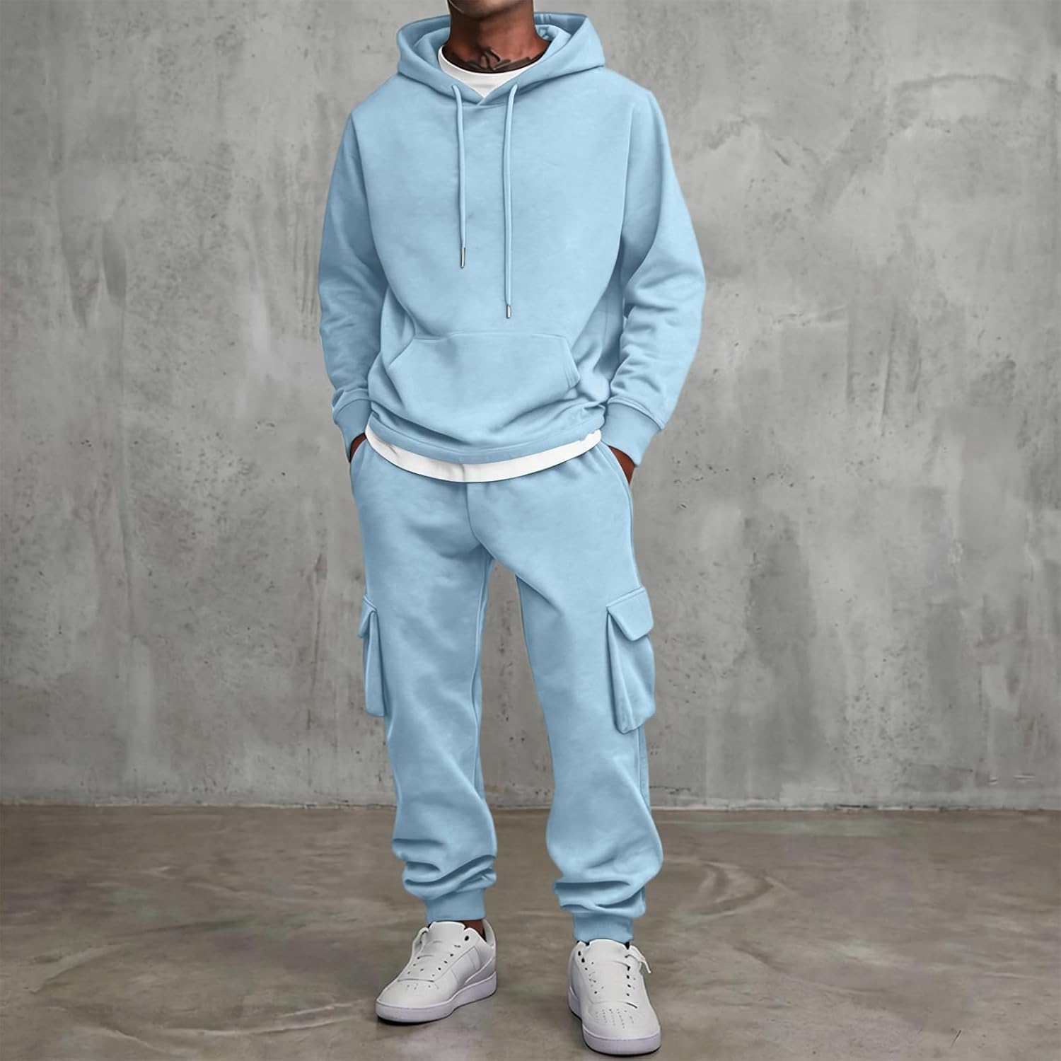 Sweatsuit for Men 2 Piece Set Mens Hoodie and Sweatpants Set Winter Solid Jogger Sweatpants Long Sleeve Tracksuit