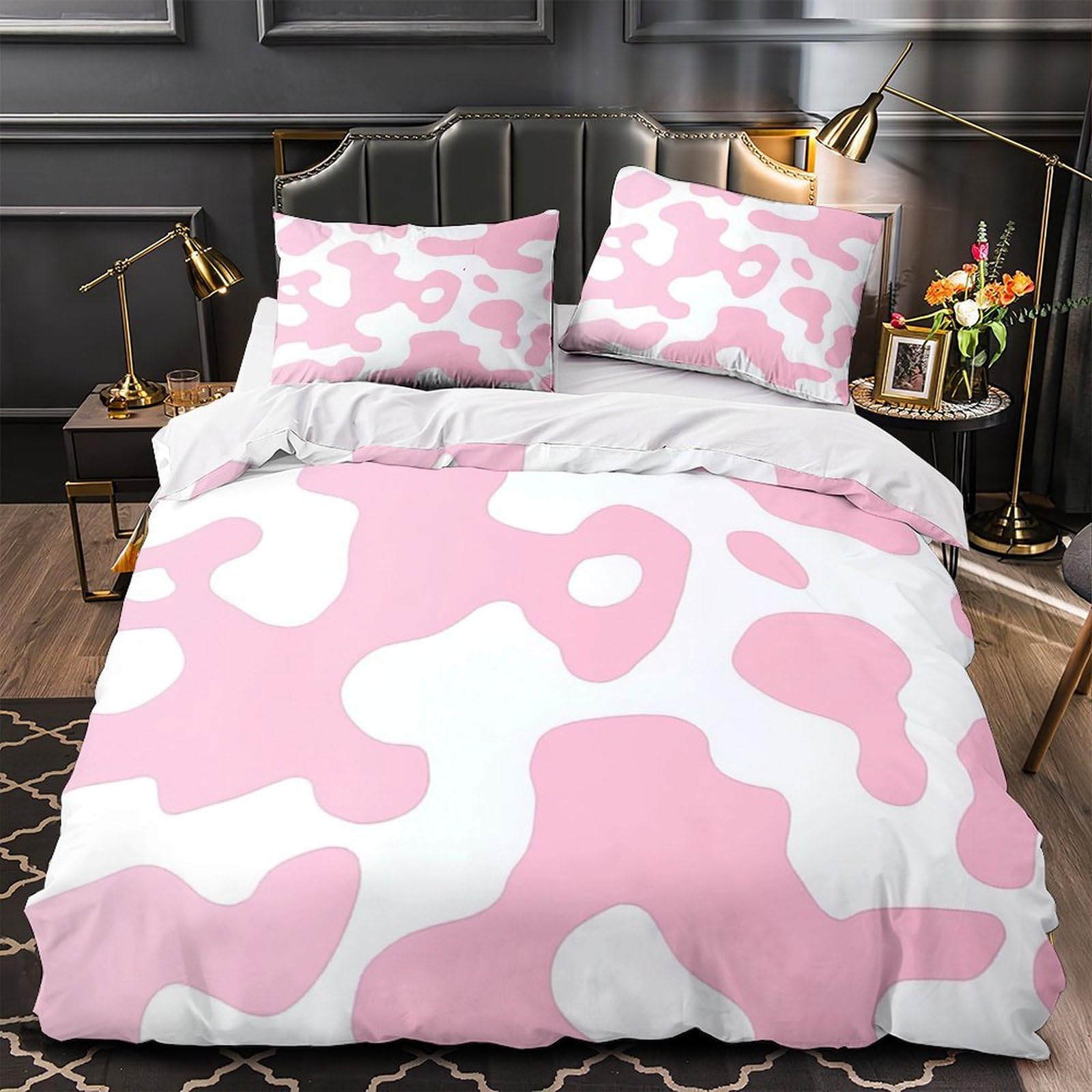 Housse de Couette Rose Art Abstrait 200x200cm avec Taies d'Oreiller Lit Double