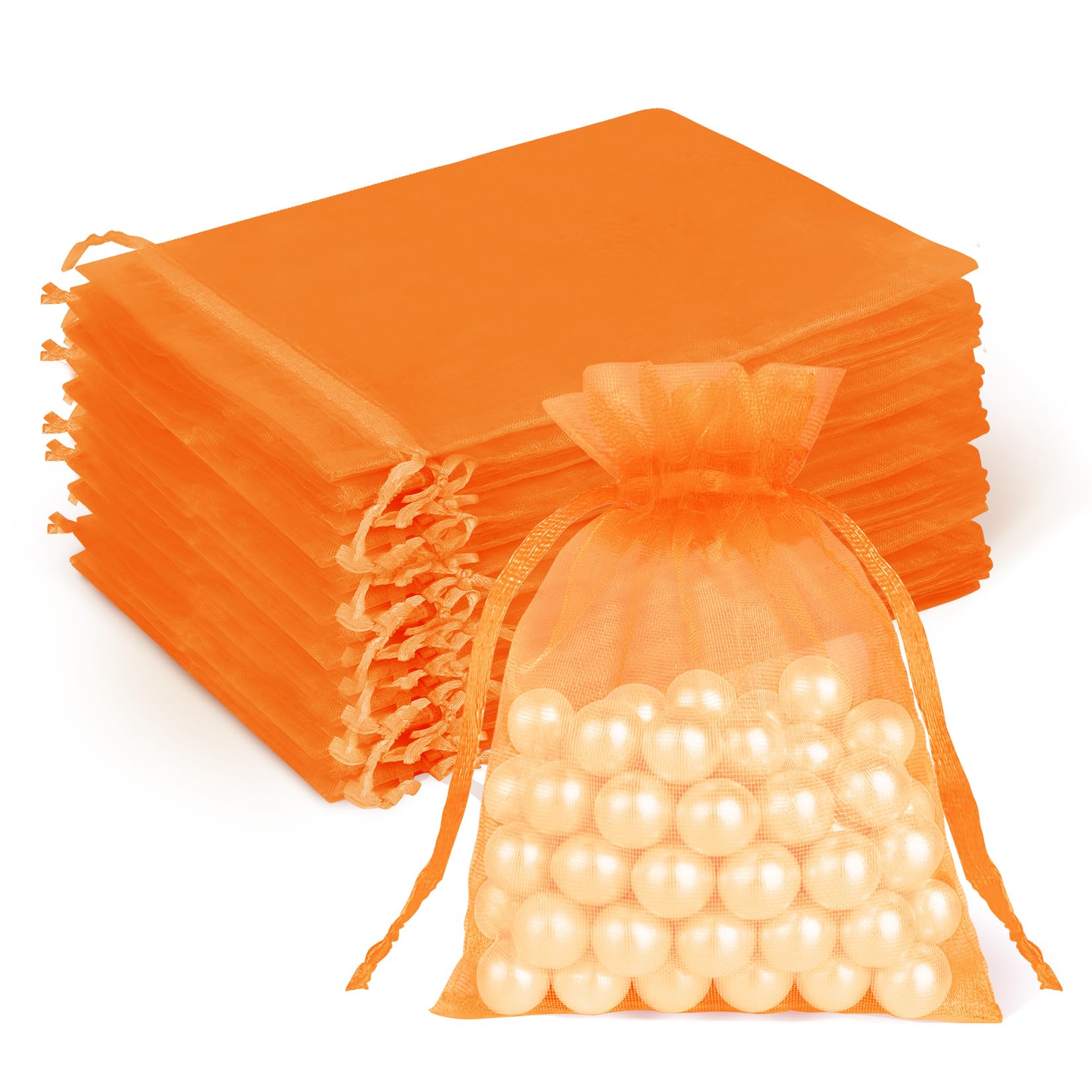 Crweety 50Pcs Organza Bags 3x4, Orange Small Mesh Gift Bags Drawstring Bulk