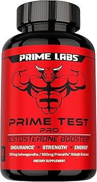 Prime Labs Prime Test Pro - Testosterone Supplement for Men - Test, Vitality, Energy Booster - with Ashwagandha, PrimaVie Shilajit Extract, DIM - 60 Capsules