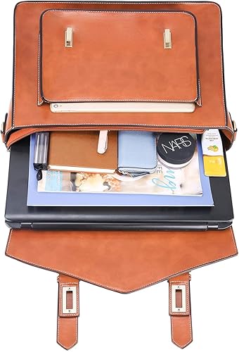 Miniatura 26 de ECOSUSI Mochila para mujer, maletín para computadora portátil, de cuero vegano, bolsas de trabajo para portátiles de 15.6 pulgadas, color café