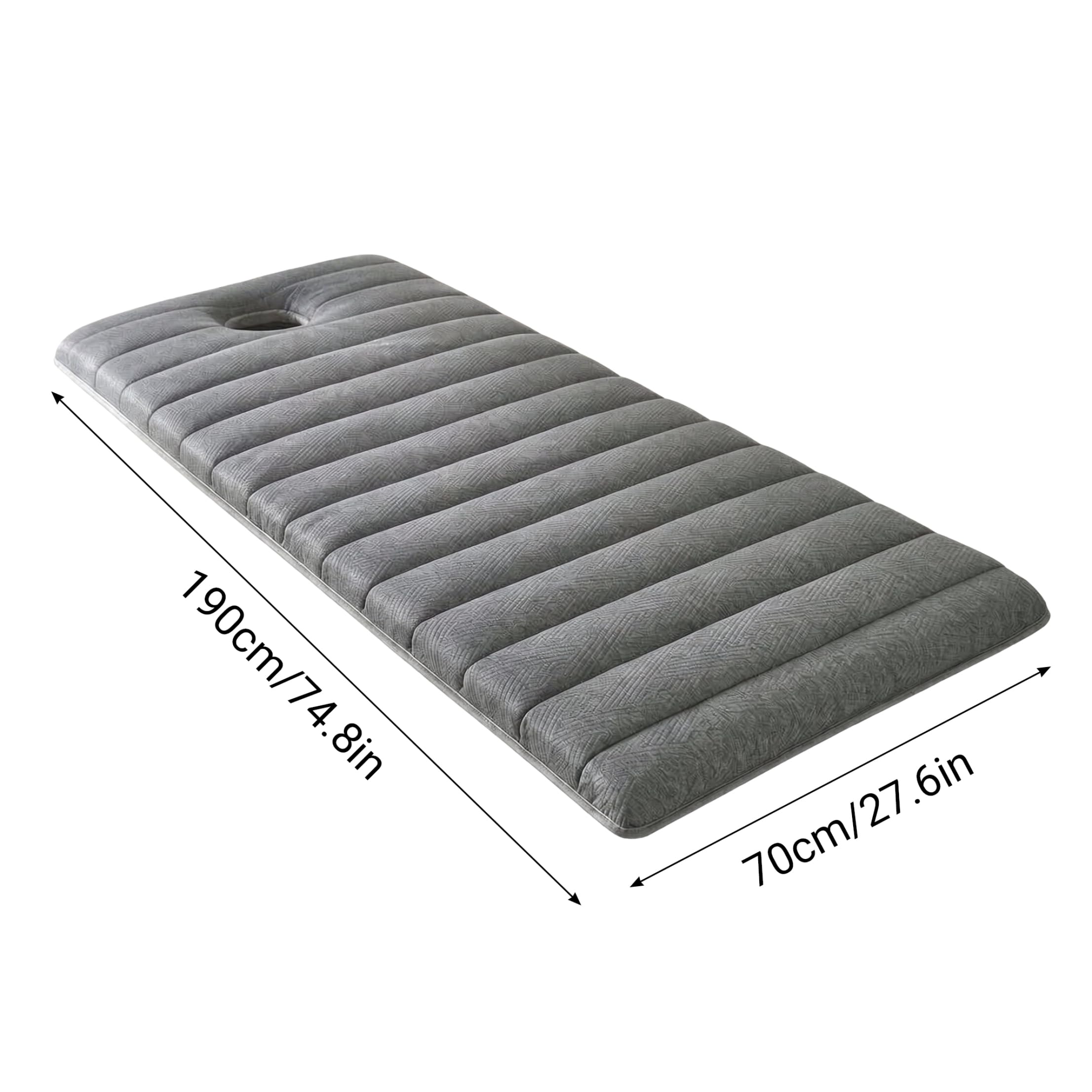 Lettino da massaggio pieghevole spesso 4 cm, imbottitura in memory foam, coprimaterasso in lattice con foro per il viso, per salone di bellezza spa, 27, 56 x 74, 80 pollici grigio