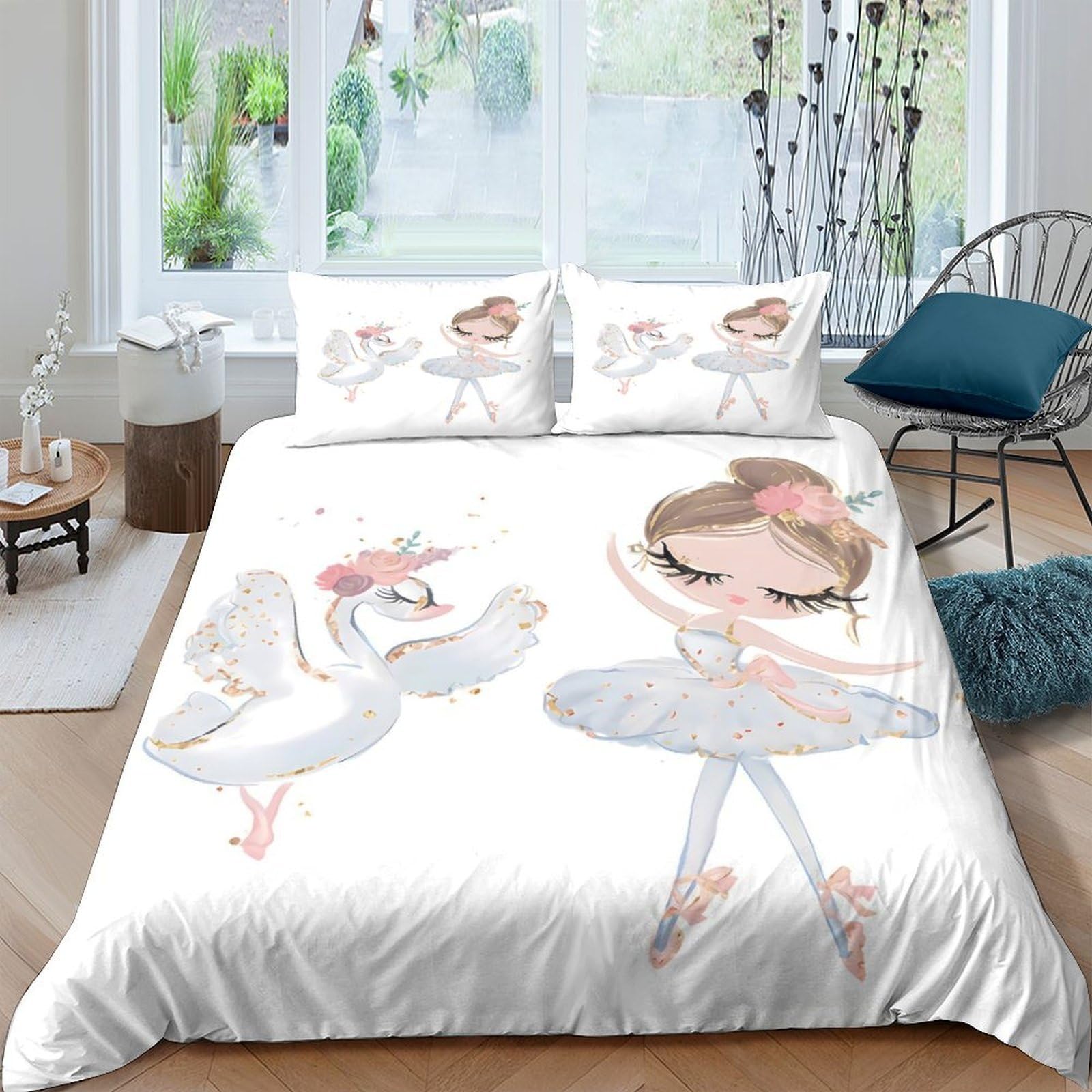 Ctjqhvkz Style-3 3D Printed Ballet Swan Fitted Sheet Microfiber Soft Pink Bed Sheet For Bedroom Guest Room Mattress Protection Decor Single（135X200cm）