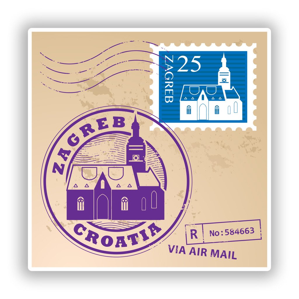 Destinationvinyl Multi 2 X 10Cm/100Mm Zagreb Croatia Mixed Stamps Vinyl Stickers Travel Luggage #10070
