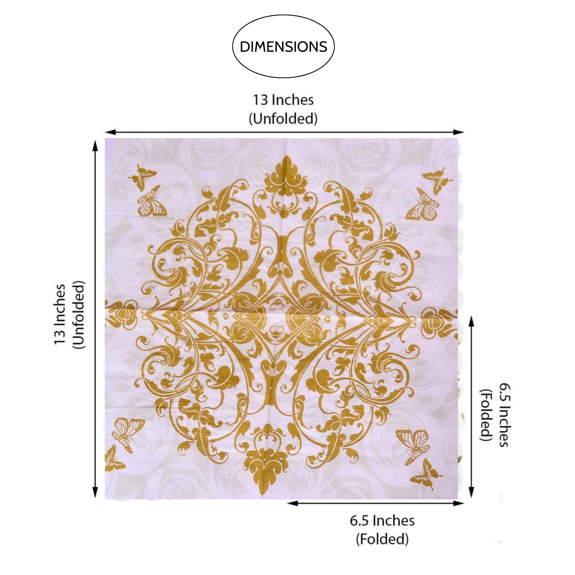 Party Anthem Gold Vintage Floral Butterfly Paper Napkins (Pack of 40) - Elegant Disposable Napkins for Weddings, Parties, and Occasions - 2-Ply, 16.5 cm Folded Size 2