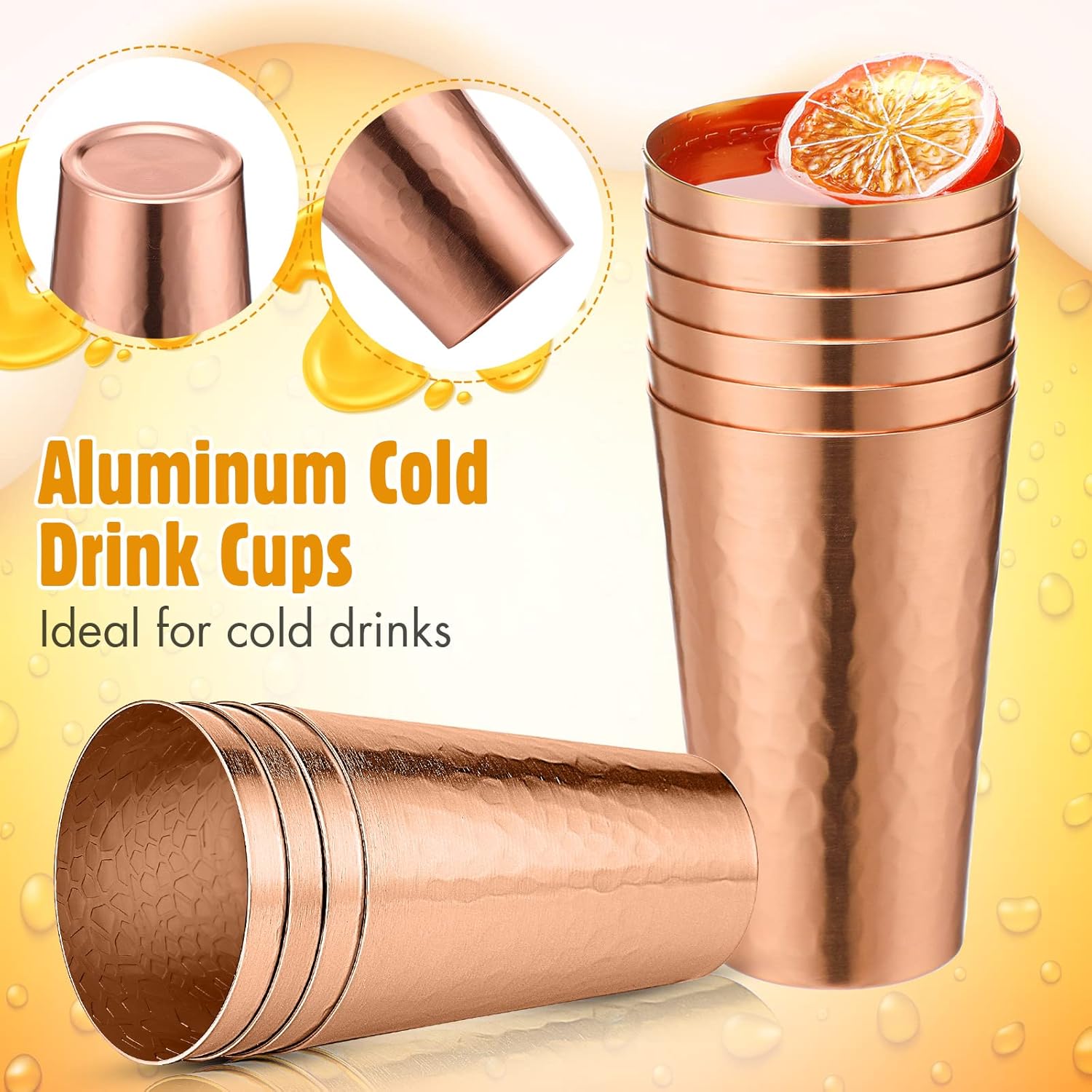 Geosar 24 Pcs Aluminum Cold Drink Cups 15oz Stackable Metal Cups Retro Aluminum Water Tumblers Set Iced Coffee Beer Hammered Tumblers for Birthday Party Camping Travel Outdoors Supplies(Copper) - Image 4