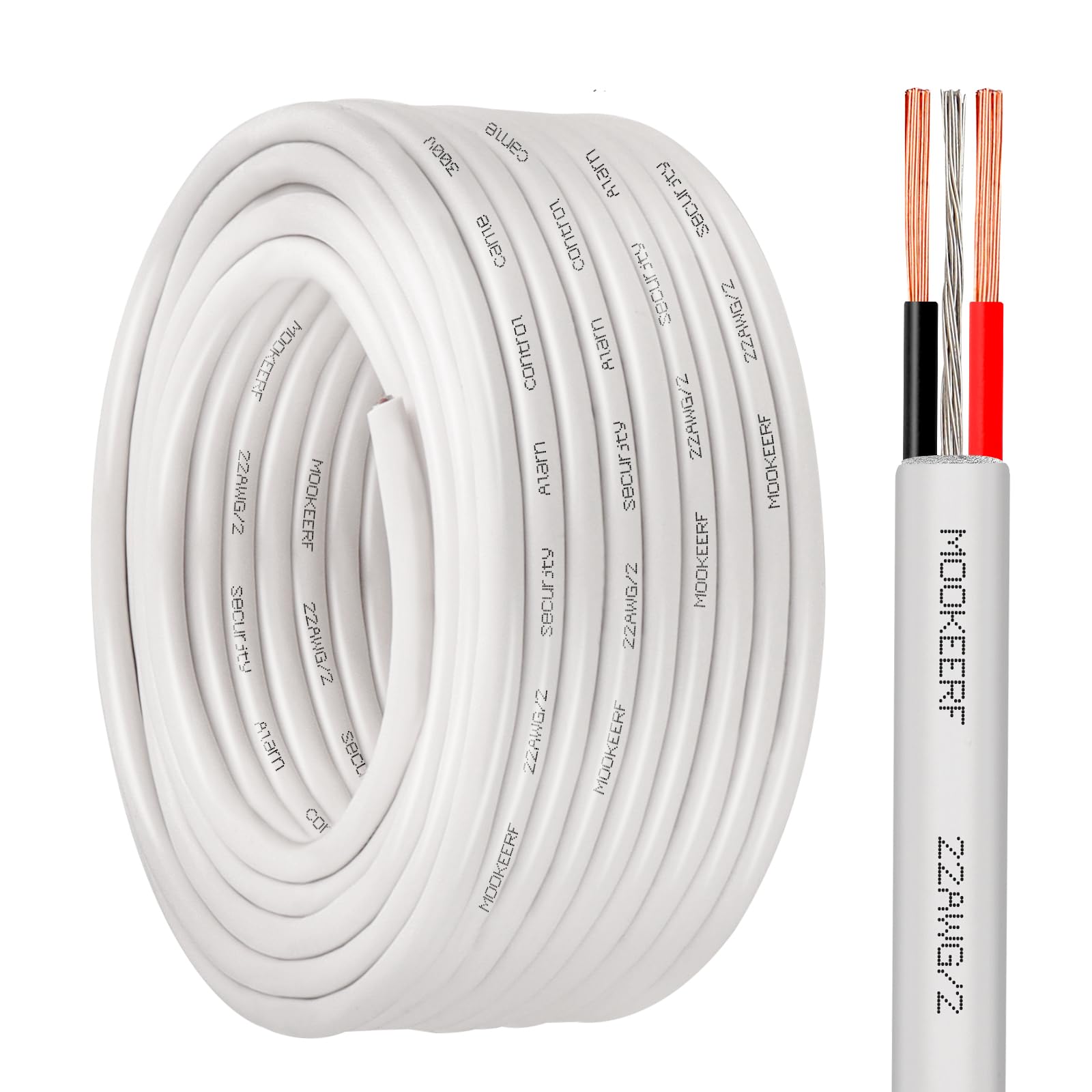 MOOKEERF 22 AWG 2 Conductor Stranded Shielded Plenum Cable 50FT 22