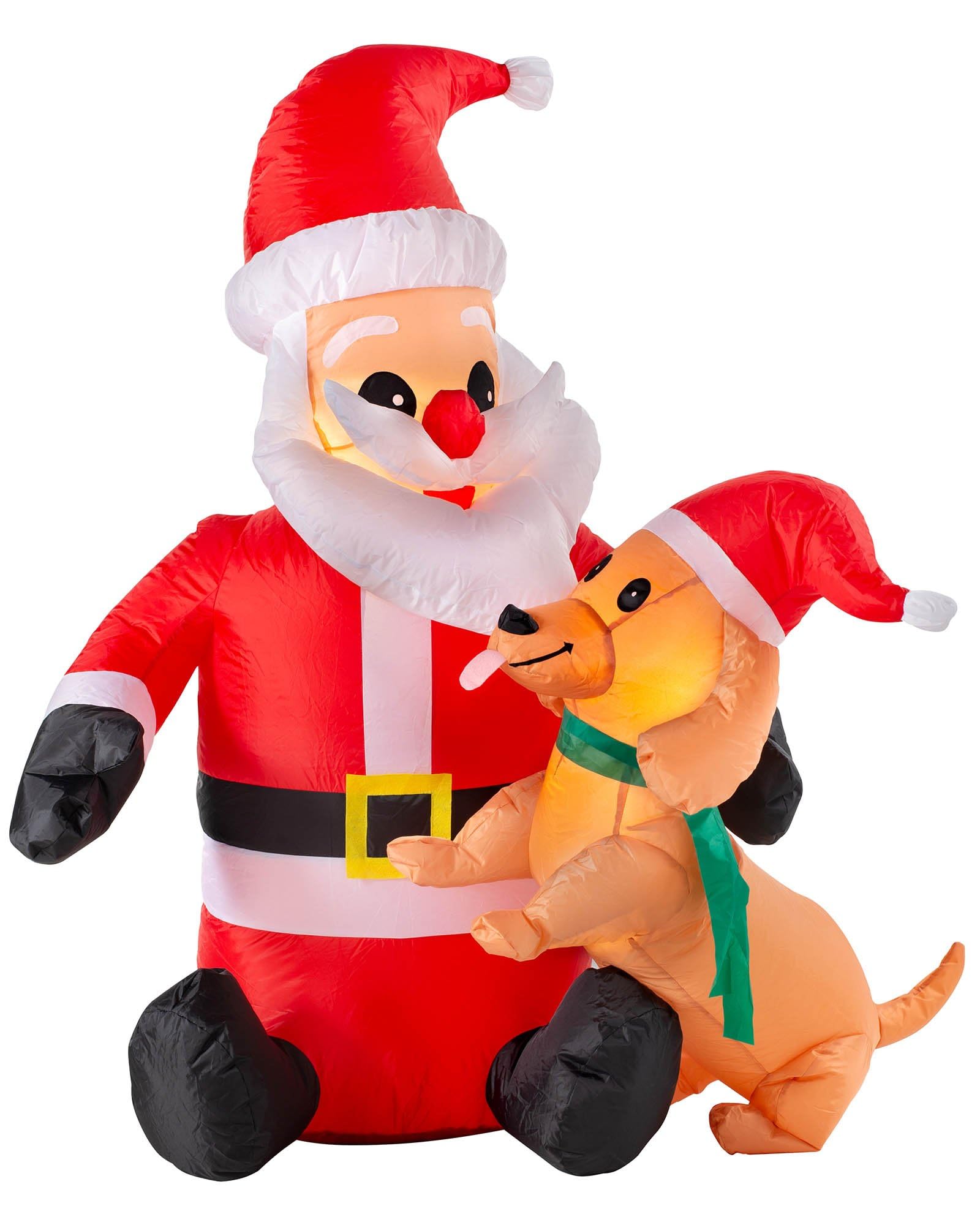 WeRChristmas Pre-Lit Inflatable Santa with Dog, Multi-Colour