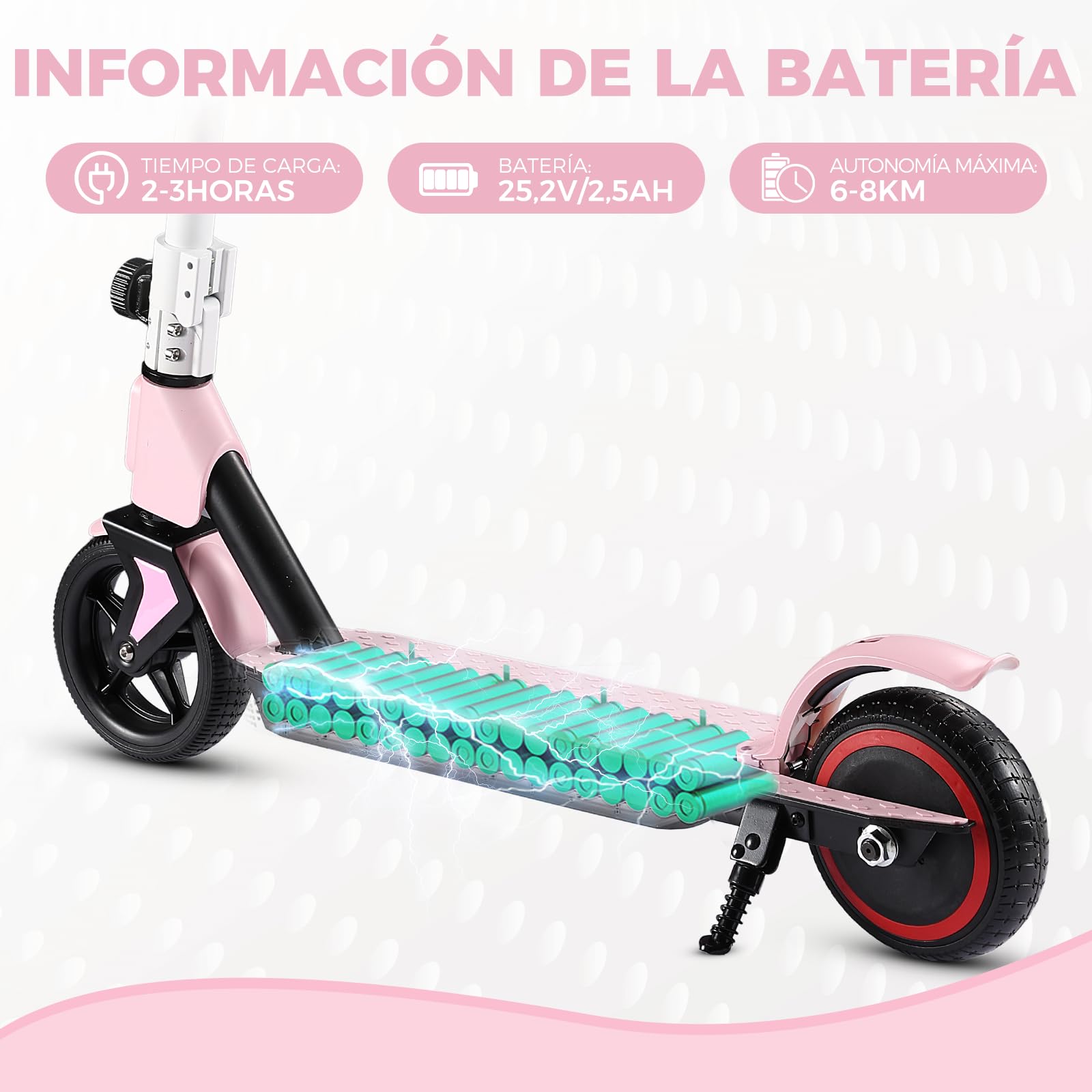 Patinete Eléctrico Niño 130W Plegable y Ligero, Velocidad Máxima de 15 km/h, 3 Modos de Velocidad, Pantalla LED y Luces Coloridas, Cumpleaños y Navidad (Rosa)