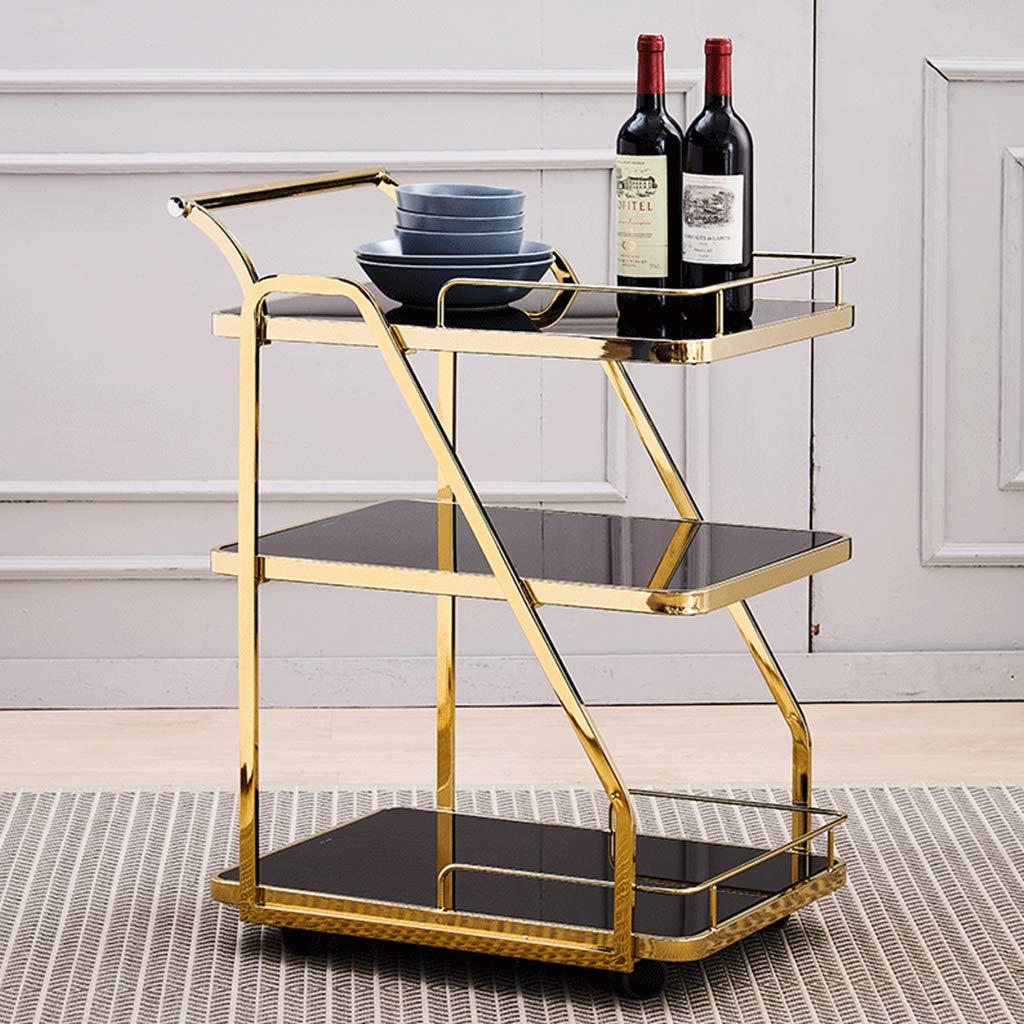 Carrello per Bevande in Acciaio Inox, Carrello Bar a 3 Ripiani con Ruote e Piano in Vetro, Carrello di Servizio Mobile per Cucina, Sala da Pranzo, intrattenimento all'aperto, Design Moderno