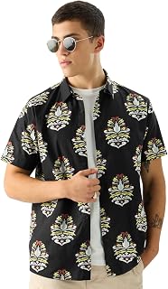 The Souled Store Sierra Men and Boys Short Sleeve Collared Neck Button Down Black Printed Regular Fit Cotton Summer Shirts Price In India
