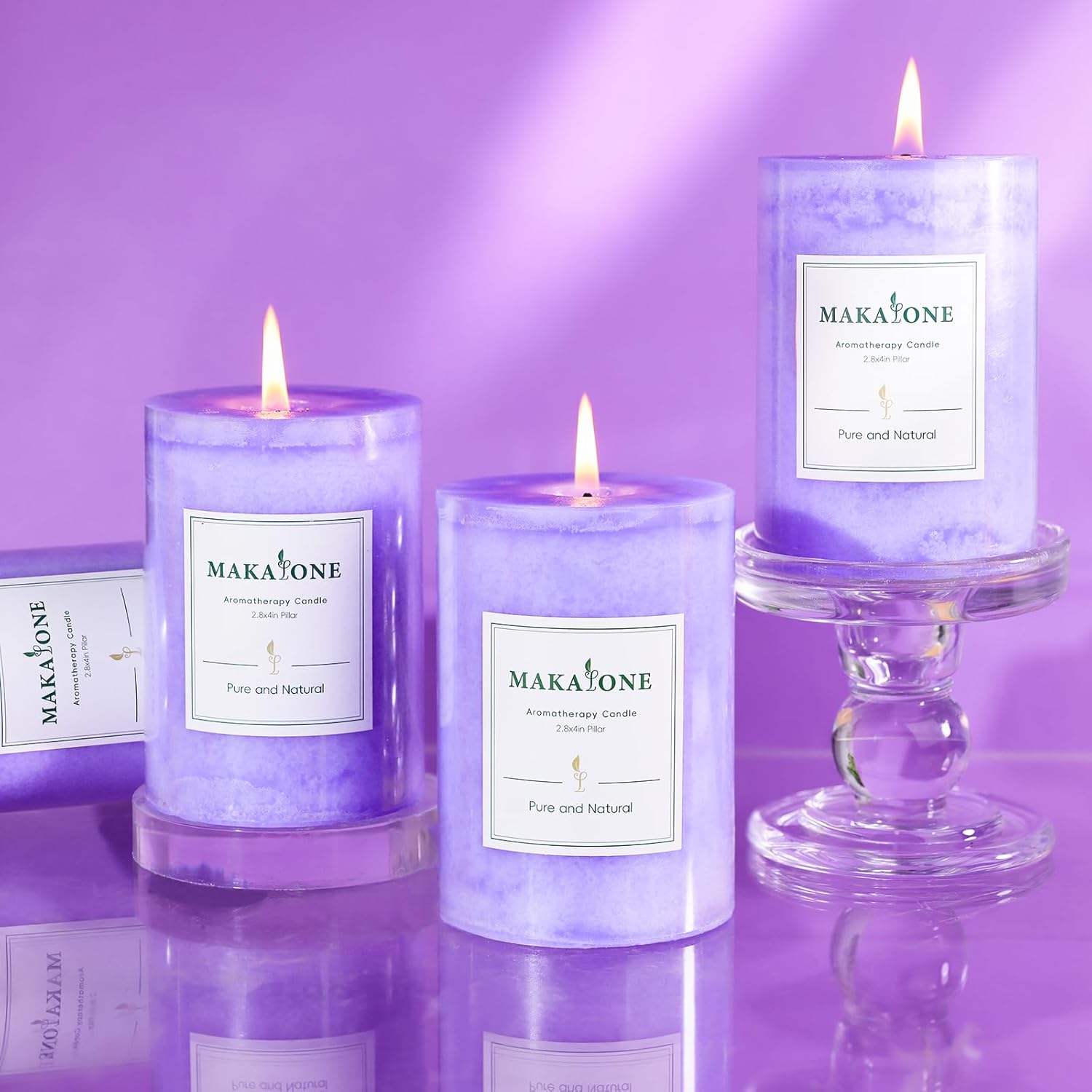 4 Pack Lavender Scented Pillar Candles-2.8x4 in Purple Decorative Candles,60-Hour Long Lasting Burn,Handmade Rustic Pillar Candles for Home Fragrance,Stress Relief, Home Spa & Meditation