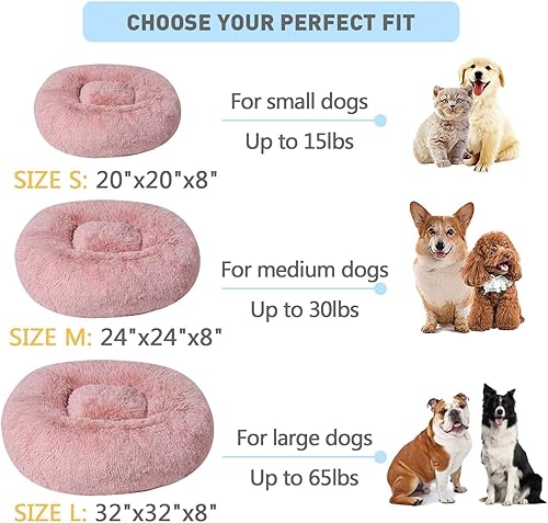 Vista 7 de BinetGo Cama calmante para perros para gatos y perros, cama de gato beige de 20 pulgadas, cama para cachorros negro/rosa/beige, cama calmante