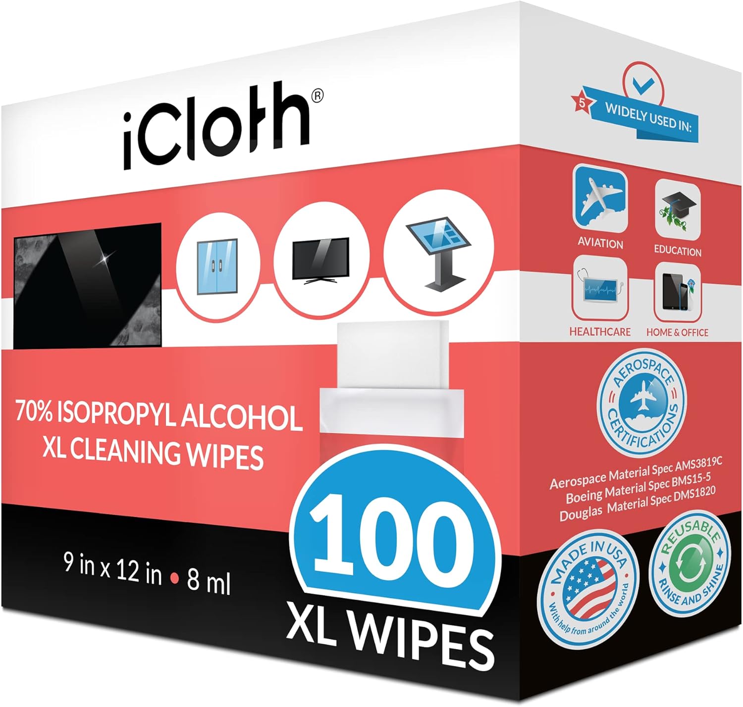iCloth 70 IPA Screen Cleaning Wipes Safe for All Screens