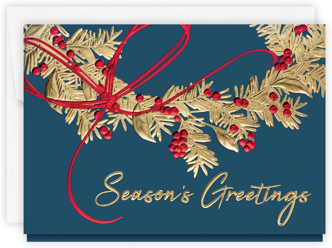 The Gallery Collection, 25 Count Card Pack, Christmas Cards with Foil Lined Envelopes (Berry Cluster Wreath), For Business or Consumer