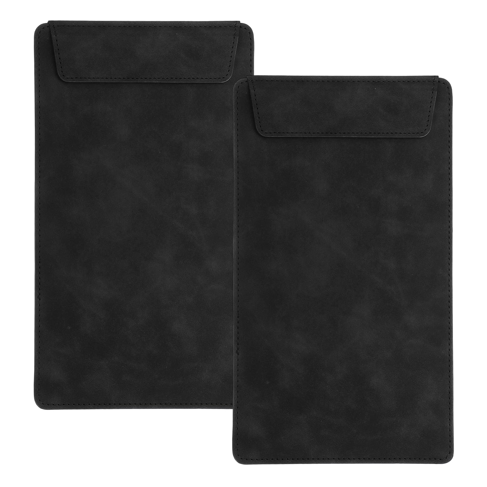 sourcing map 2 Pack Mini Clipboard, 10" x 6" Leather Small with Pen Holder, A5 Size Magnetic Writing Clipboard for Business, Office,Restaurant and Hotel (Black)