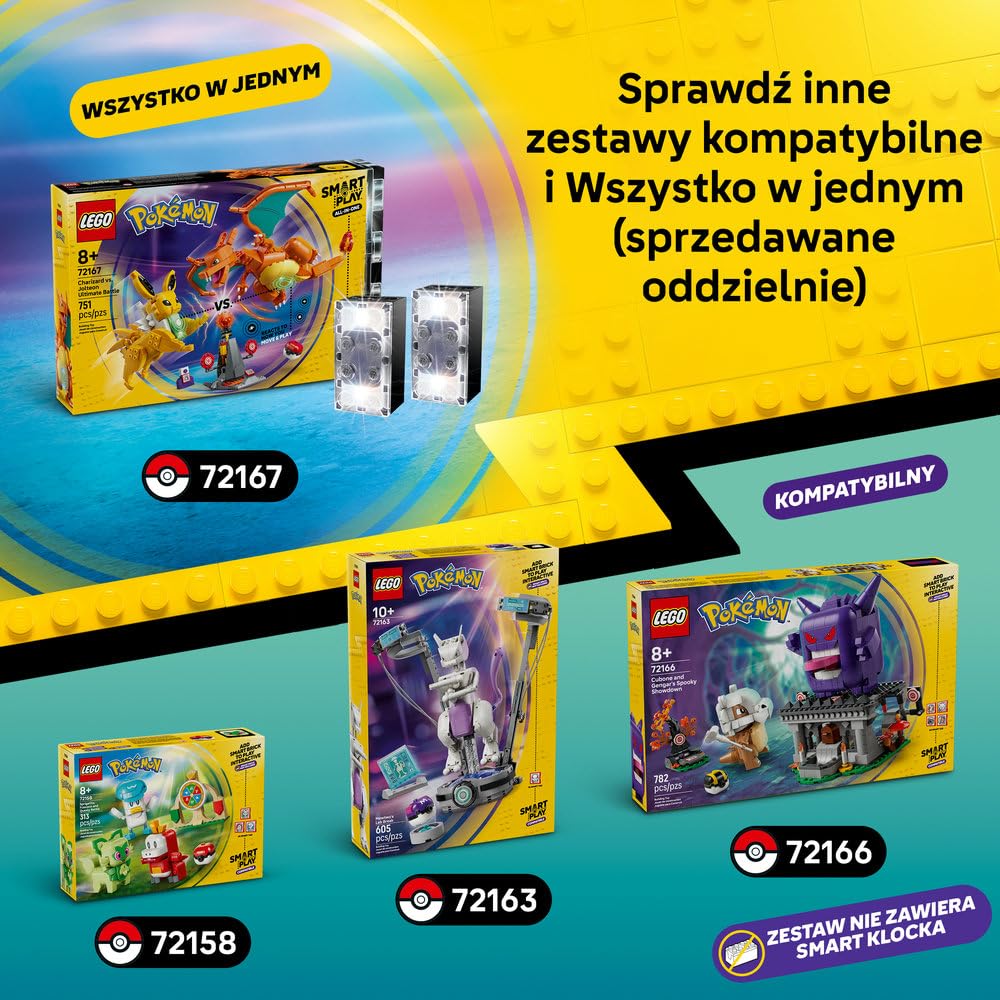 LEGO Pokémon SMART Play: Cubone i Gengar — upiorne starcie 72166 | Interaktywna zabawka z figurkami Pokémonów z klocków, zestaw kompatybilny, prezent dla dzieci 8+, 4 SMART Tagi, 782 elementy