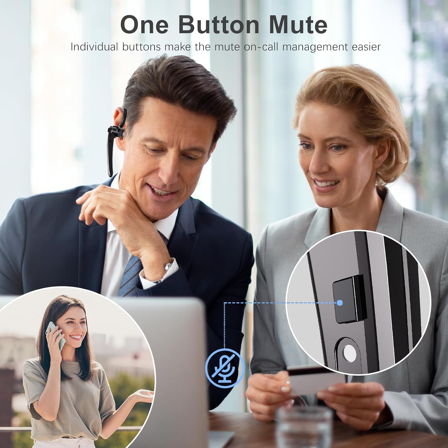 Bluetooth Headset,Wireless Bluetooth Earpiece with 800mAh Charging Case 80 Hours Talking Time Built-in CVC8.0 Dual-Mic Active Noise Cancelling V5.1 Hands-Free Headphones for Trucker/Office (C1, Black) - Image 7