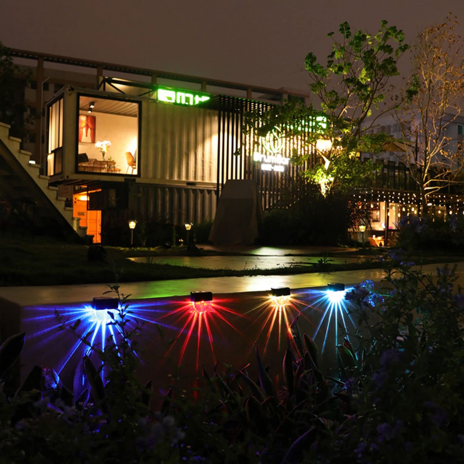 Solare da Giardino Esterni,6 Pezzi Luce Solare Esterno,2 Modalità,Bianco Caldo/Colore,IP65 Impermeabile Lampada Solare da Parete per Giardino,Recinzione,Patio