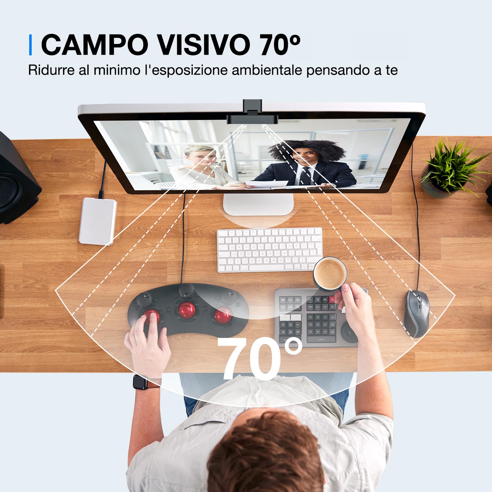 EMEET Webcam C960 2K, webcam QHD con copriobiettivo e doppio microfono, autofocus PDAF, telecamera streaming 70° con correzione automatica della luce, per Zoom/Skype/YouTube, Linux, Win10, Mac OS