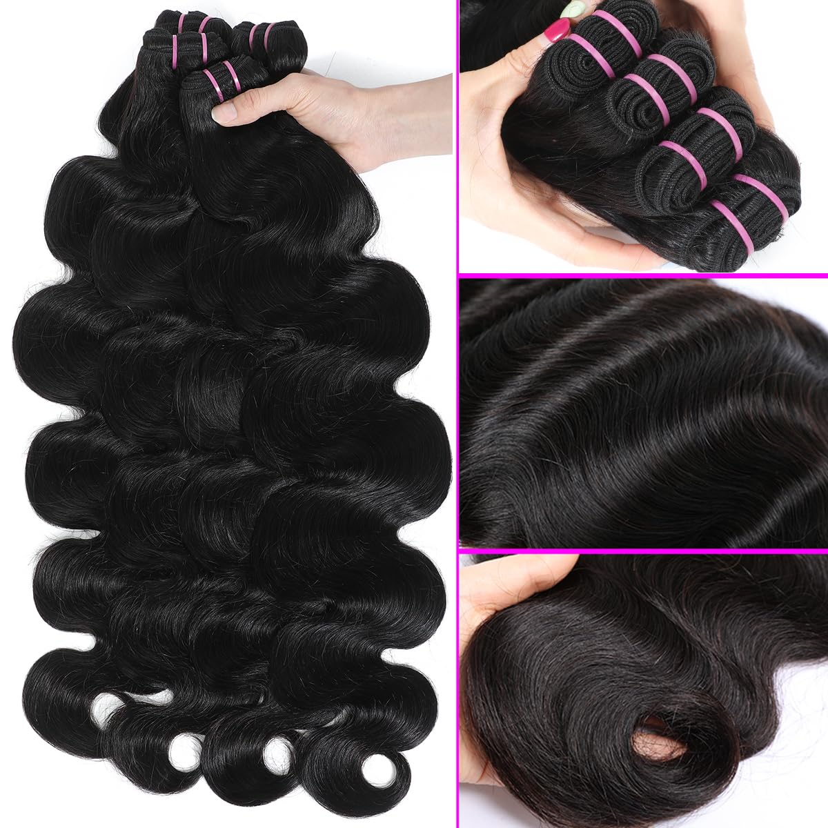 15A Grade Raw Human Hair Extensions 18-24 Inch Body Wave Virgin Hair Amazon.com : 15A Raw Indian Human Hair Bundles Body Wave  main image 2