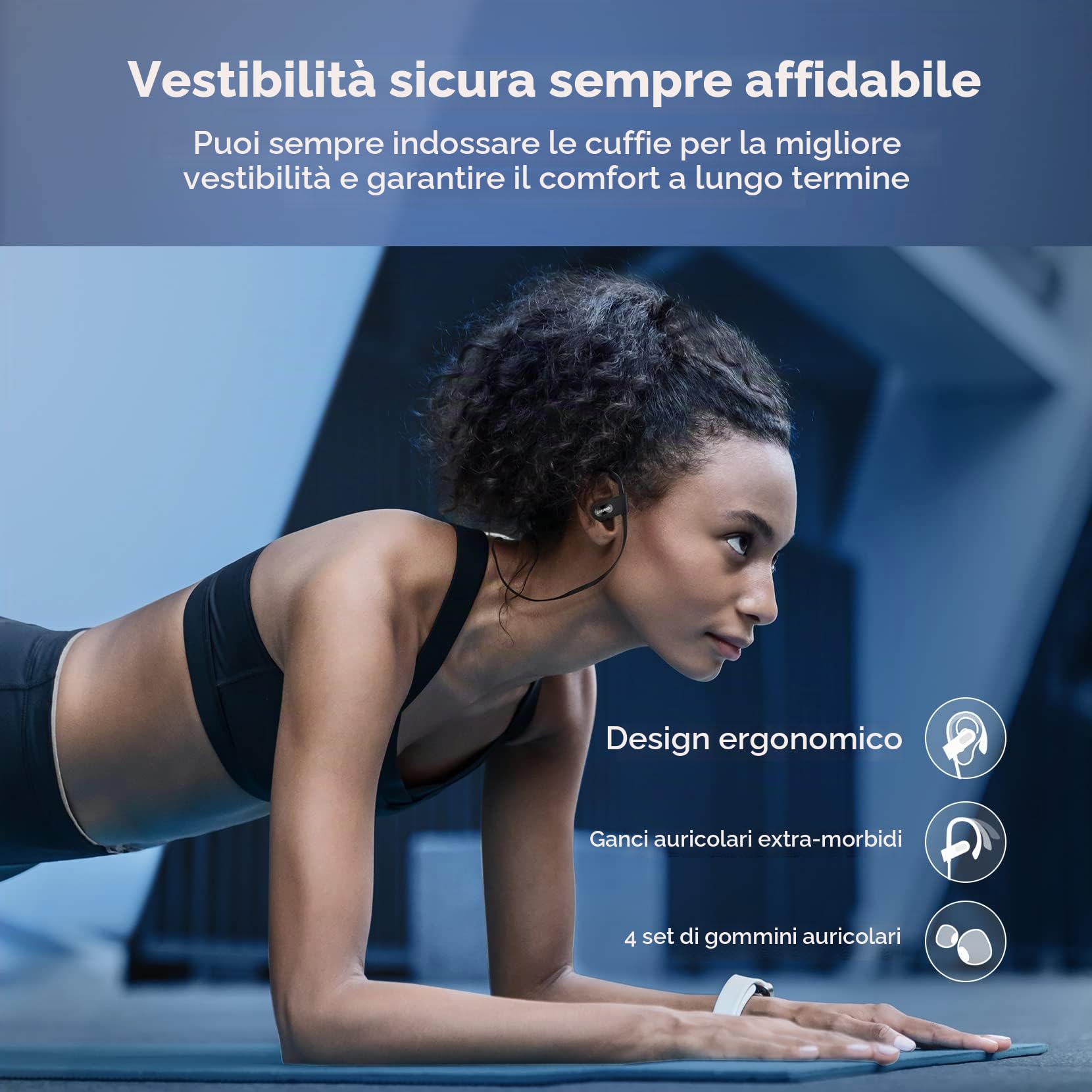 Cuffie Bluetooth, Cuffie da Corsa Wireless per Bassi Profondi con Tempo di Riproduzione di 16 Ore, Auricolari Bluetooth in-ear, Auricolari Sportivi Impermeabili IPX7 con Microfono