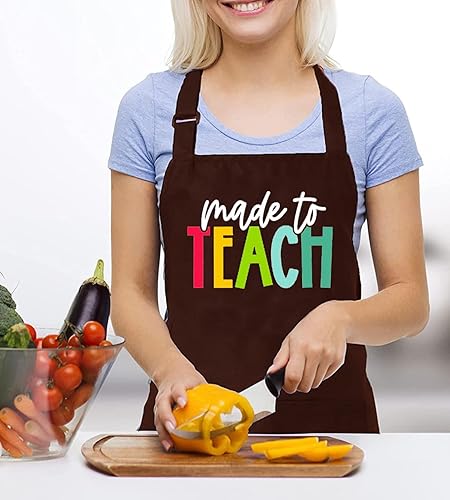 Miniatura 2 de Women's Teacher Life Apron with 2 Pockets Made To Teach Waterproof Adjustable Bib Apron Kitchen Cooking Teachers Gift