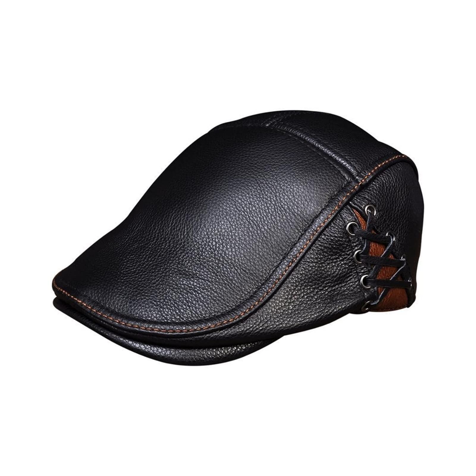 Sp-Ring Uomo Reale Cuoio in Pelle di Mucca Cappuccio Cappello Marca Marca in Vera Pelle Baseball Gatsby Cappelli Newsboy berret Cappelli(Noir,XX-Large)