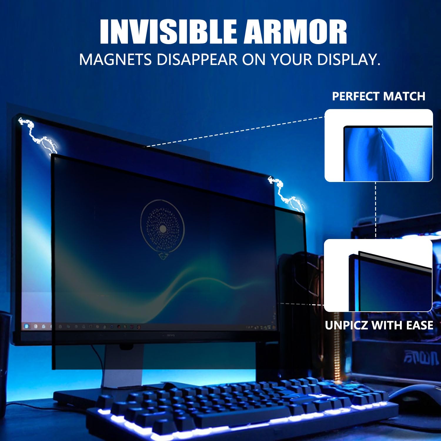 [Paquete de 2] Pantalla magnética de privacidad para computadora para monitor de 24 pulgadas, protector de filtro de privacidad de luz azul antirreflejo, fácil instalación, relación de aspecto 6