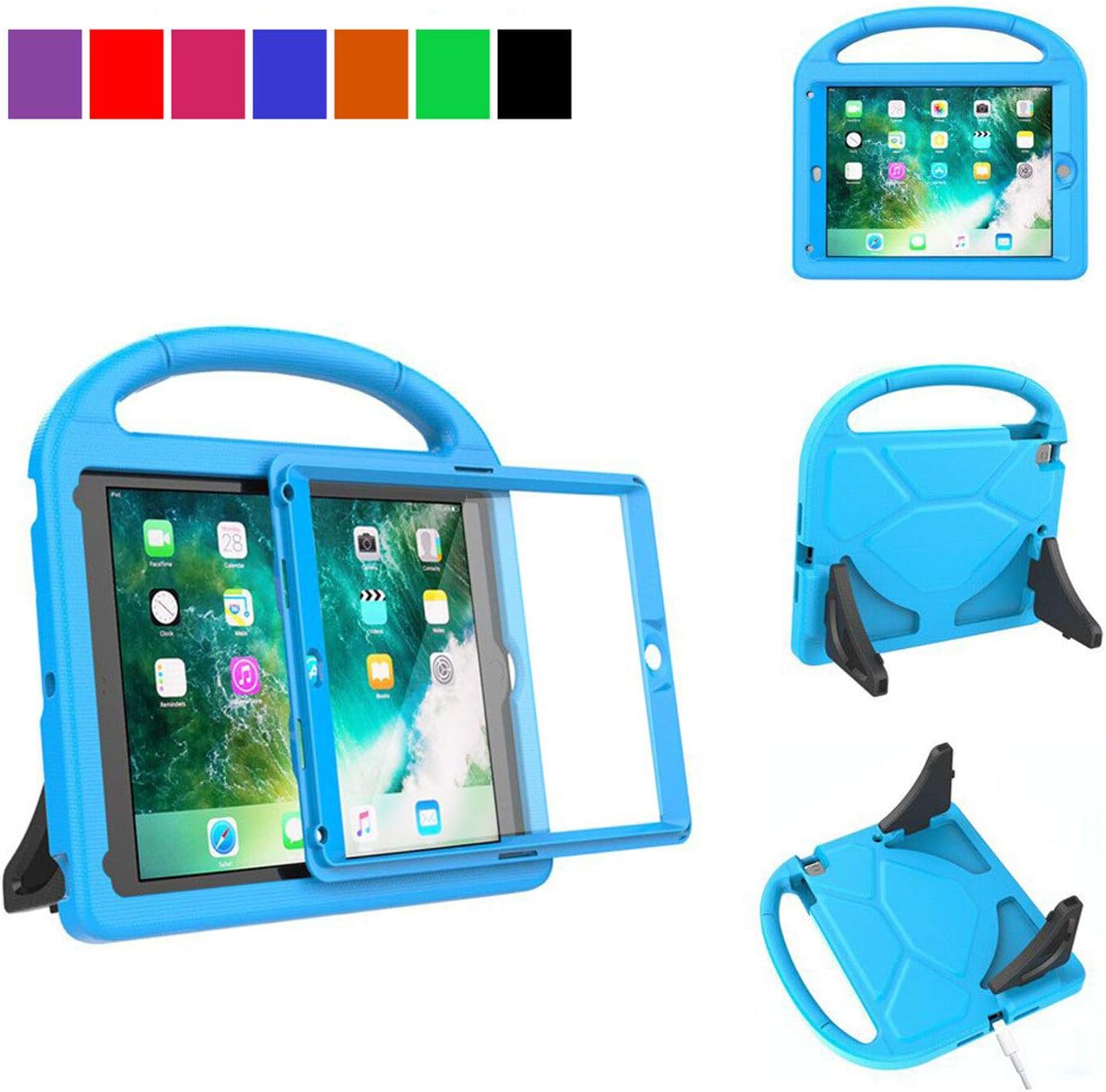 MENZO Kids Case Built-in Screen Protector for New iPad 9.7" 2018/2017 - Light Weight Shockproof Handle Stand Case for iPad 9.7 Inch 6th Gen (2018 Release) / 5th Gen (2017 Release) - Blue