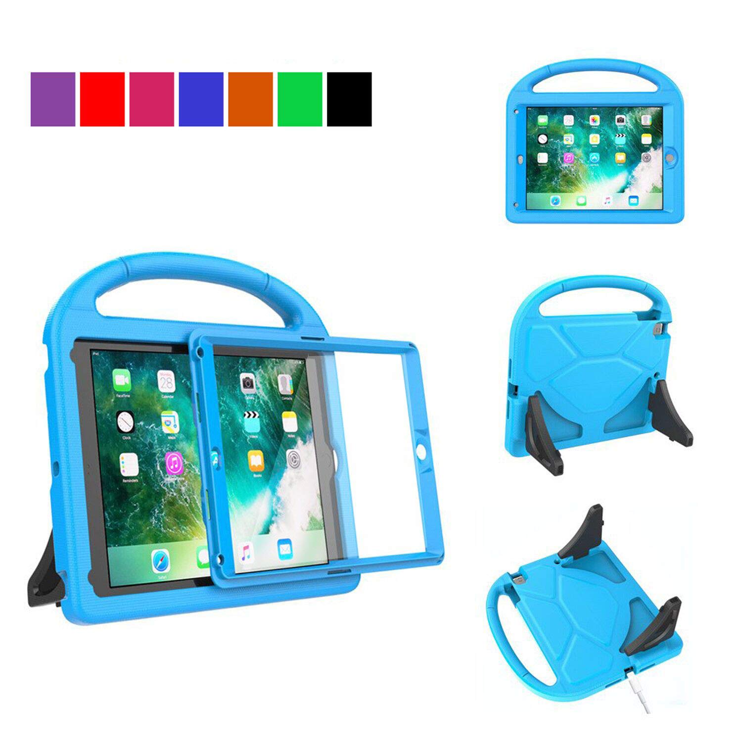 MENZO Kids Case Built-in Screen Protector for New iPad 9.7" 2018/2017 - Light Weight Shockproof Handle Stand Case for iPad 9.7 Inch 6th Gen (2018 Release) / 5th Gen (2017 Release) - Blue