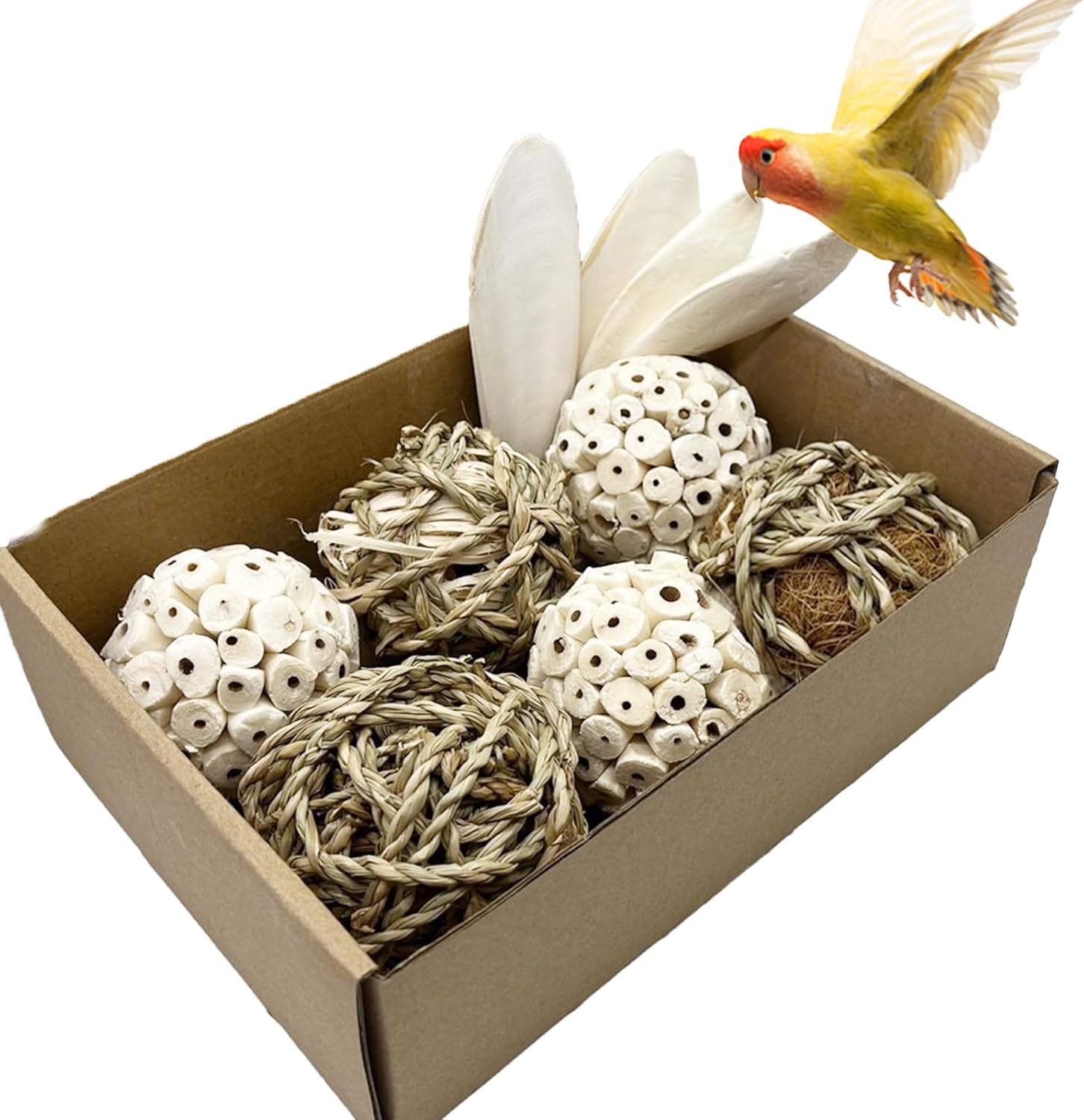 Bird Toys Sola Balls Parakeet Toys cuttlebone with Soft Natural Chew Grass Balls for Parrots, Conures, Rabbits, Hamster, Guinea Pig, Chinchilla.(Style 1, 10 PCs)