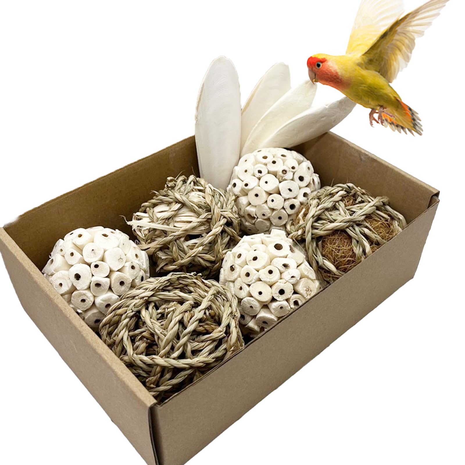 Jwizyotr Bird Toys Sola Balls Parakeet Toys cuttlebone with Soft Natural Chew Grass Balls for Parrots, Conures, Rabbits, Hamster, Guinea Pig, Chinchilla.(Style 1, 10 PCs)