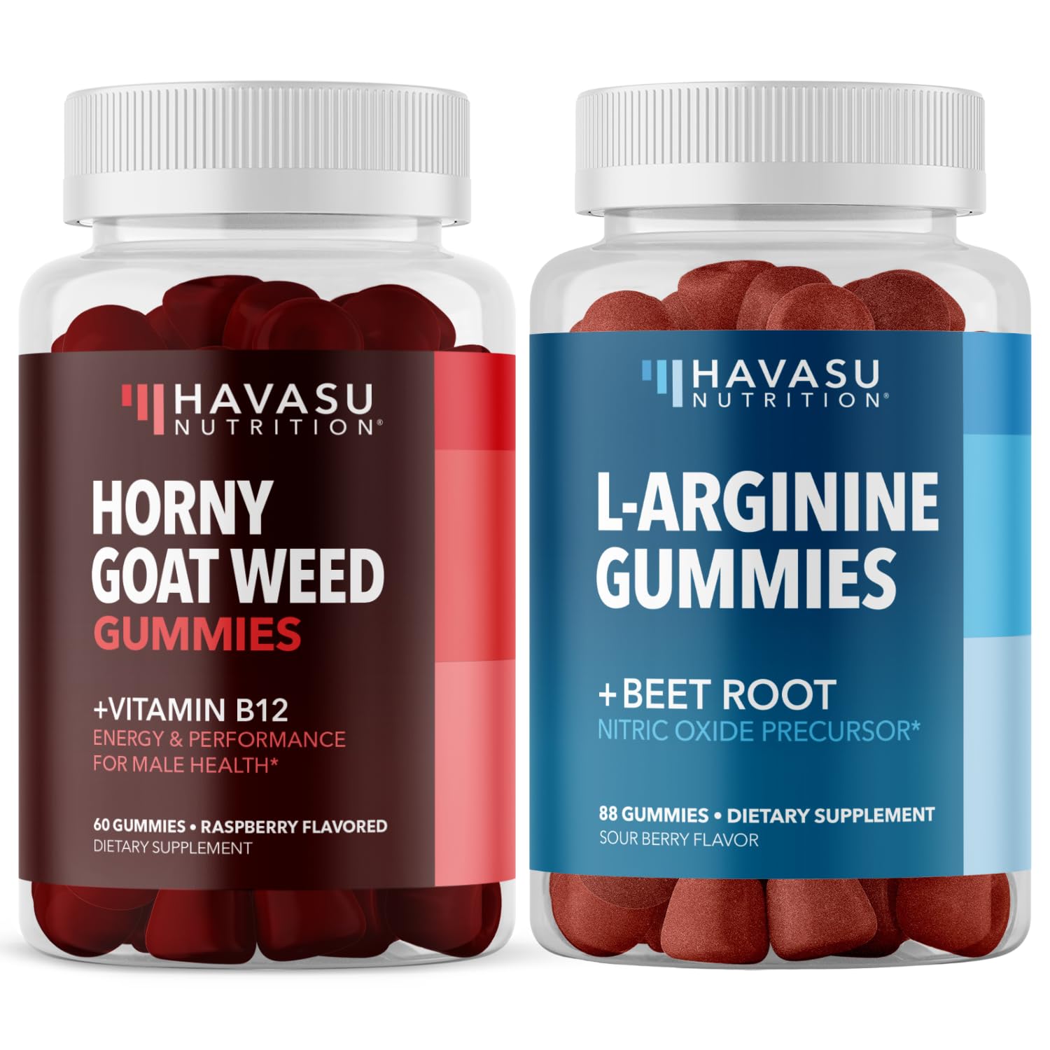 HAVASU NUTRITIONHorny Goat Weed Gummies + L-Arginine Gummies Bundle: Raspberry and Sour Berry Flavored Gummies
