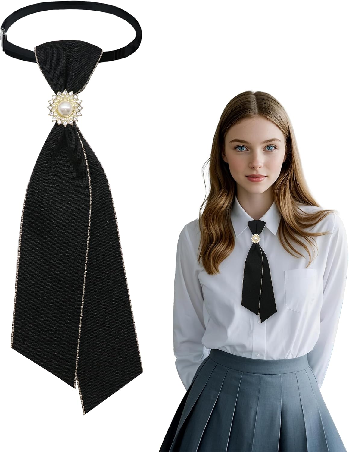 Bow Ties for Women Pre Tied Adjustable Womens Tie Clip on Ties for Woman Wedding School Uniform Graduation Festival