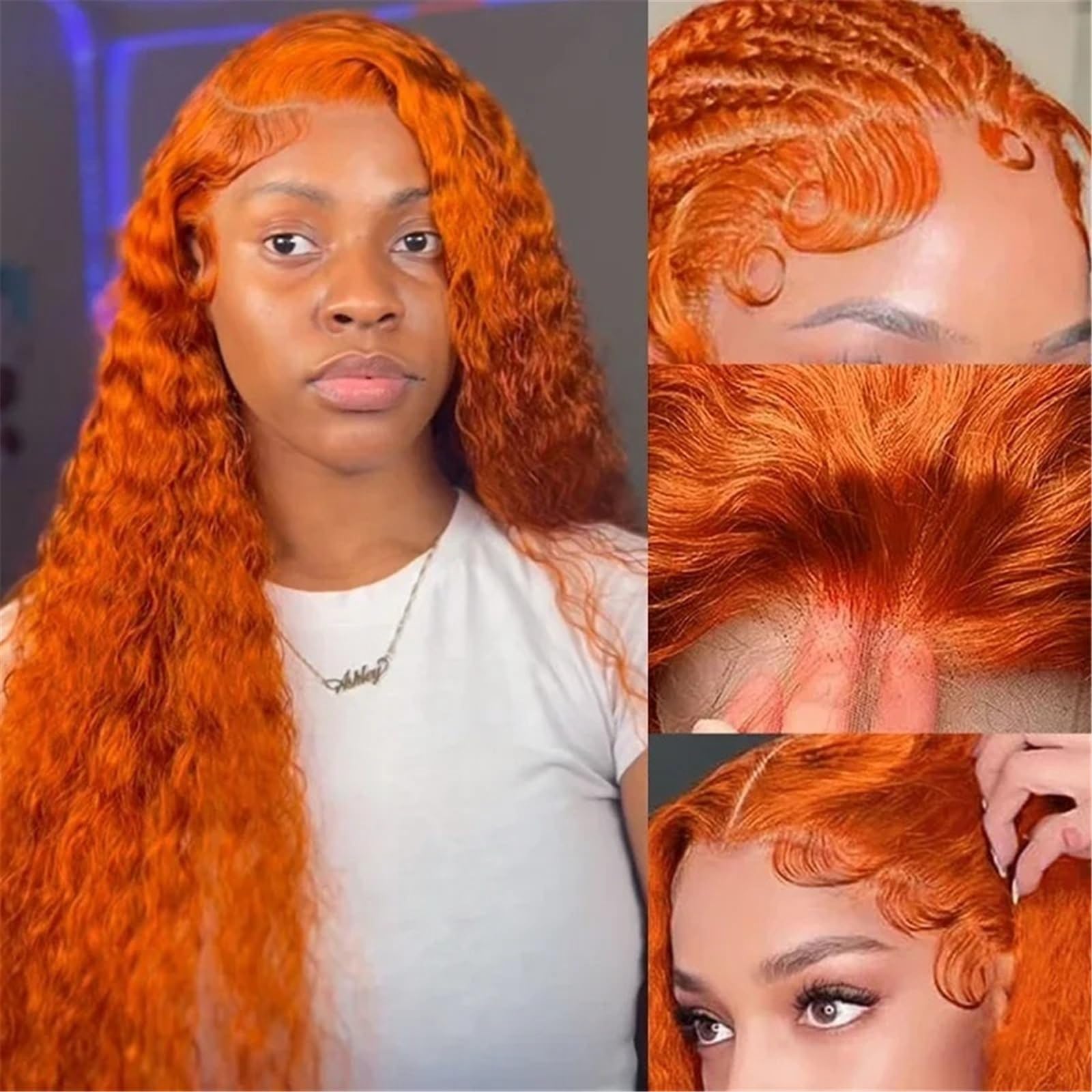Uso quotidiano delle feste Parrucche di capelli umani ricci 250 densità zenzero onda profonda(32inches)