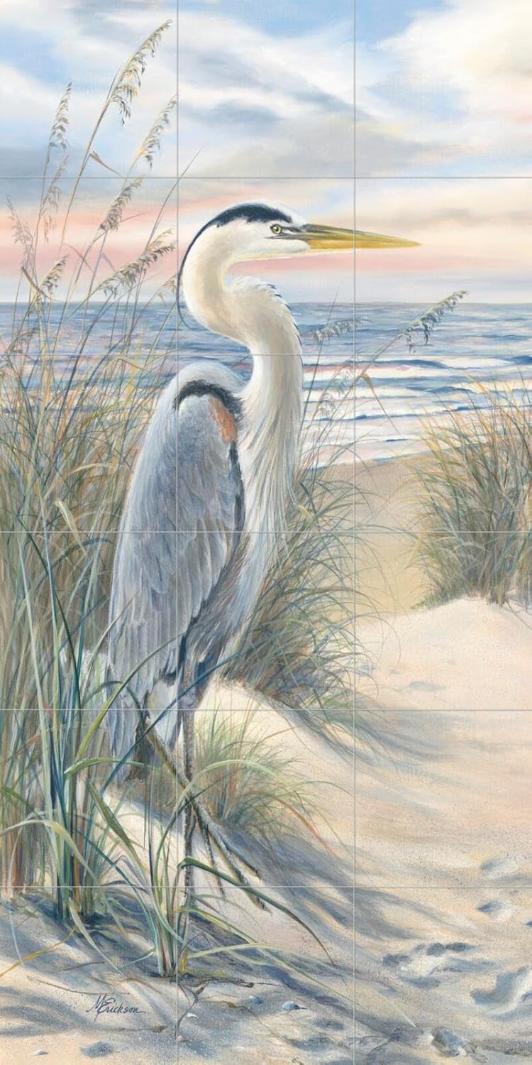 Ceramic Backsplash Tile Mural Waterfowl Bird Kitchen/Bathroom - Heron Beach - Mary Erickson