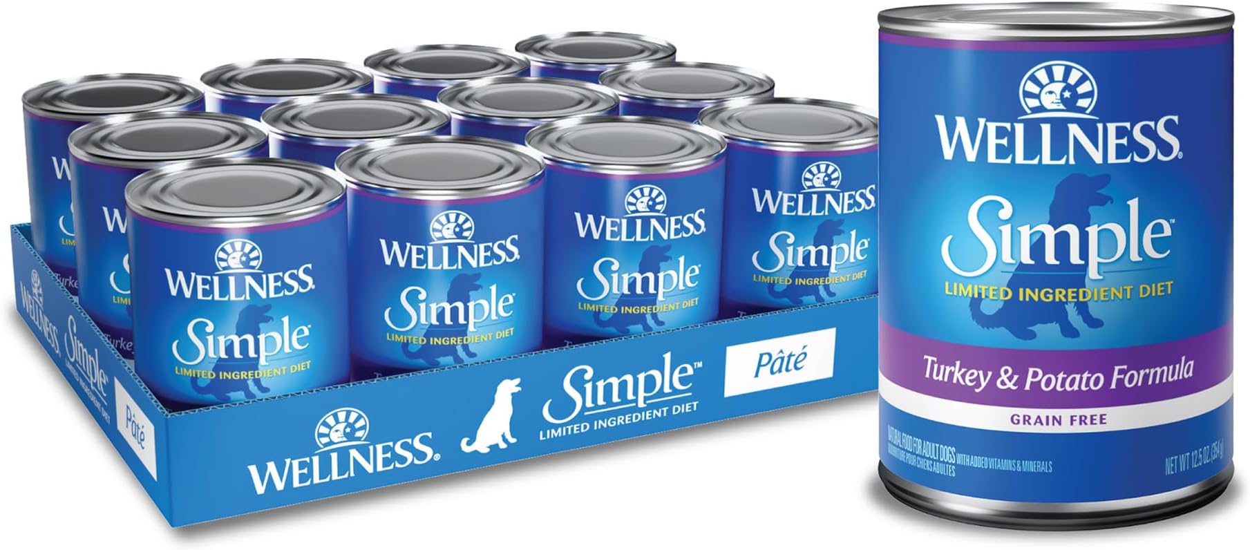 Wellness Simple Natural Wet Canned Limited Ingredient Dog Food, Turkey & Potato, 12.5-Ounce Can (Pack of 12)