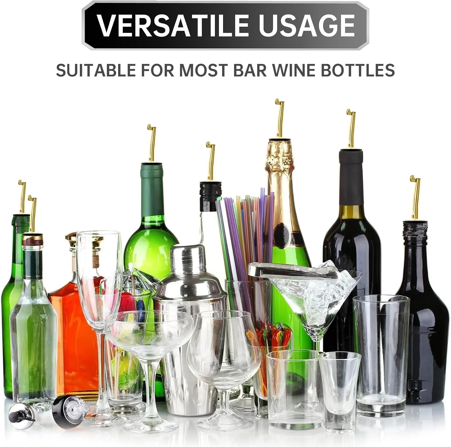 2Pcs Liquor Pour Spouts,Stainless Steel Wine Bottle Pourers with Caps Speed Wine Bottle Pourers With Stoppers Speed Bottle Pourer for Liquor Bottle,Oil Bottles Automatic Cover (2, Gold)