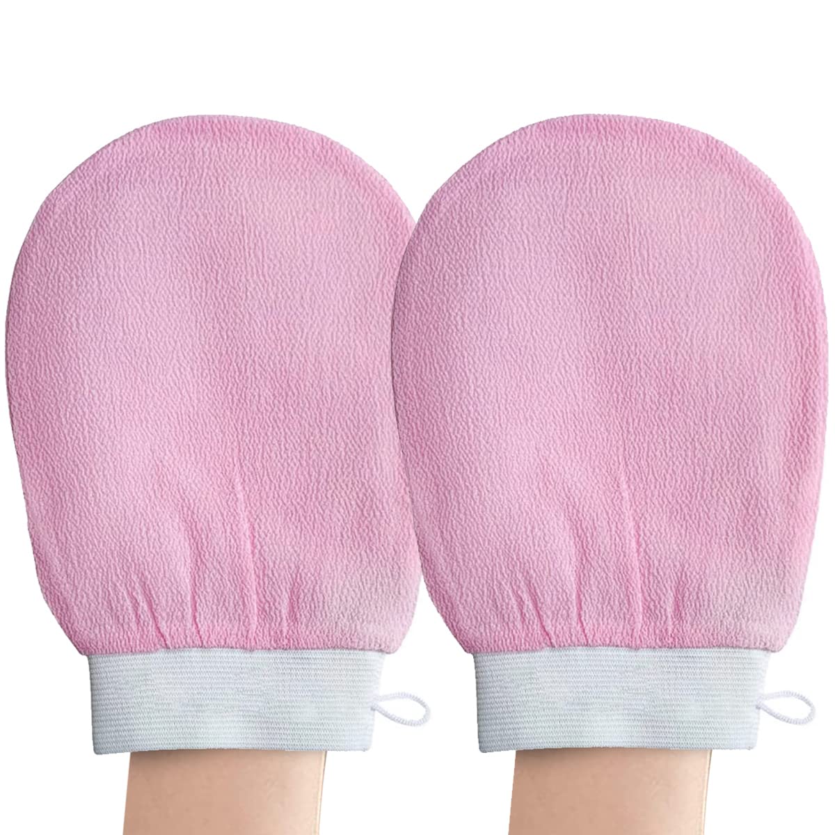 ECVV 2Pack Bathing Exfoliating Gloves Skincare Shower Scrubbing Mitt Glove for Body Cleaning Softer Dead Skin Remover-Pink