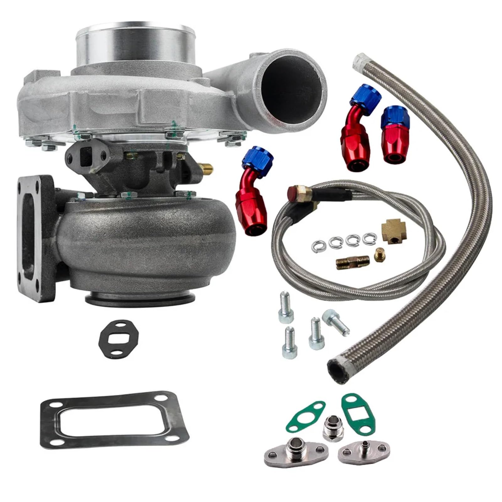 Turbocompressore Ricambi Auto Turbina T76 Turbocompressore Universale T4 .96 A/r Per Linea Assetto 600+Hp 76mm Compressore+ Di Ritorno/alimentazione Olio Compressore Turbo Turbocompressore