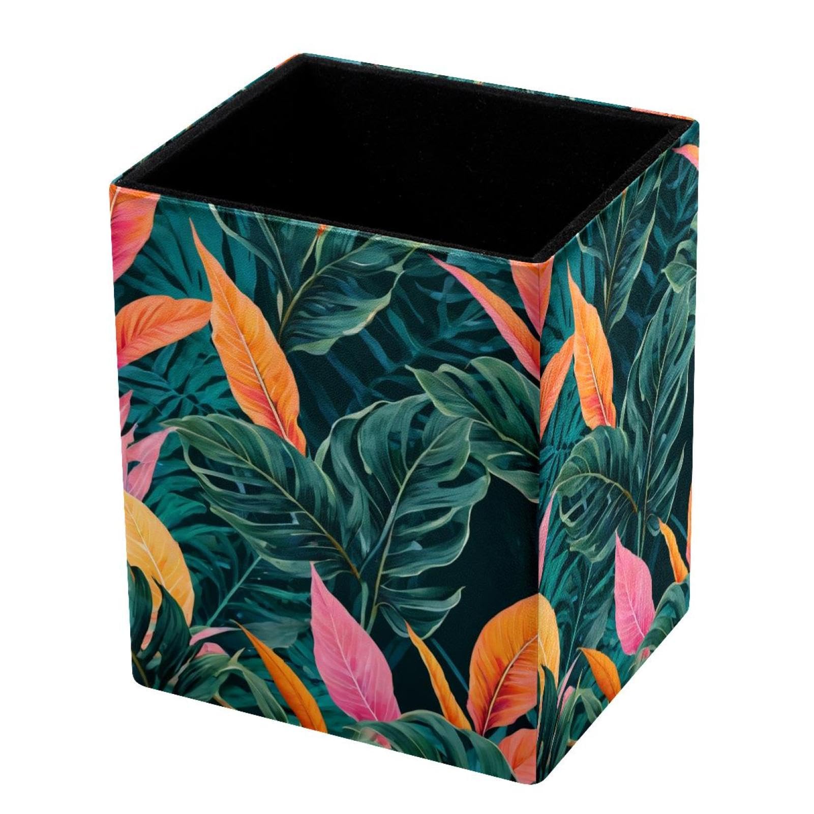 VAPOKF Pencil Holders for Desk, Palm Leaves Printed Pen Holders Pen Pot Makeup Brushes Storage Desktop Stationery Supplies Organiser for Home Office