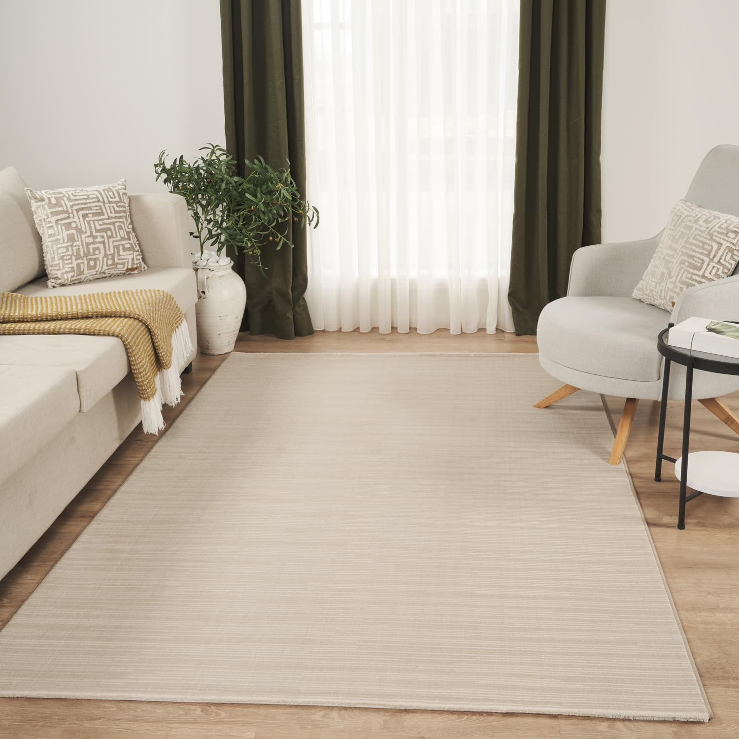 Teppich Wohnzimmer Schlafzimmer Kurzflor Robust Hoch-Tief-Effekt Streifen Beige Size:200x290