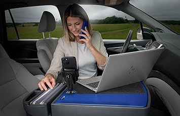 AutoExec Efficiency GripMaster Car Desk for Your Vehicle Workstation and Mobile Office, Blue, with Phone Mount