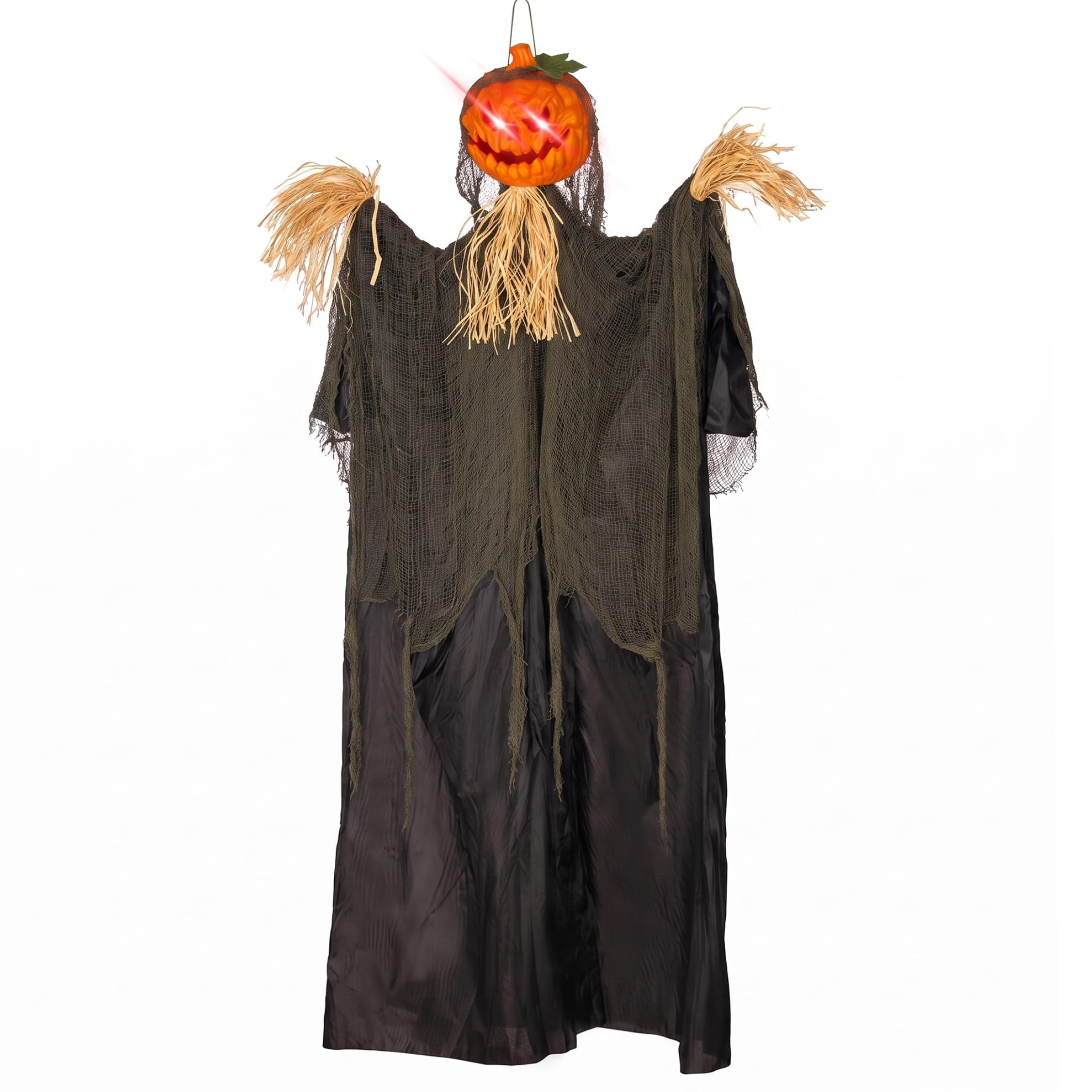 Décoration de Citrouille d'halloween à Suspendre avec Yeux et Sons Lumineux activés par Le Mouvement, Bras Flexibles et Pliables pour Maison hantée intérieure extérieure