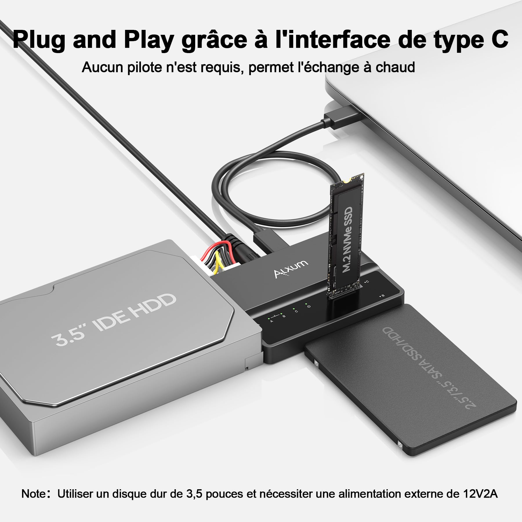 Alxum Adaptateur M.2 NVME SATA IDE USB 3.1 10Gbps vers HDD/SSD