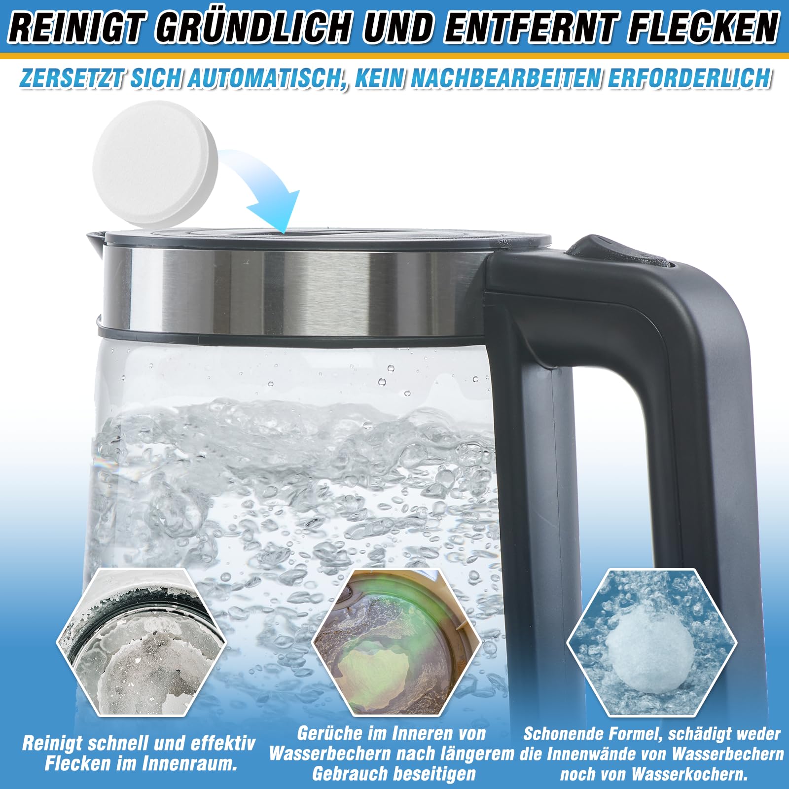 Pastillas Limpiadoras para Botellas de Agua Erigathe 36 unidades, para Todo Tipo de Recipientes de Acero Inoxidable, Termos, Plástico y Vidrio - Limpieza Profunda
