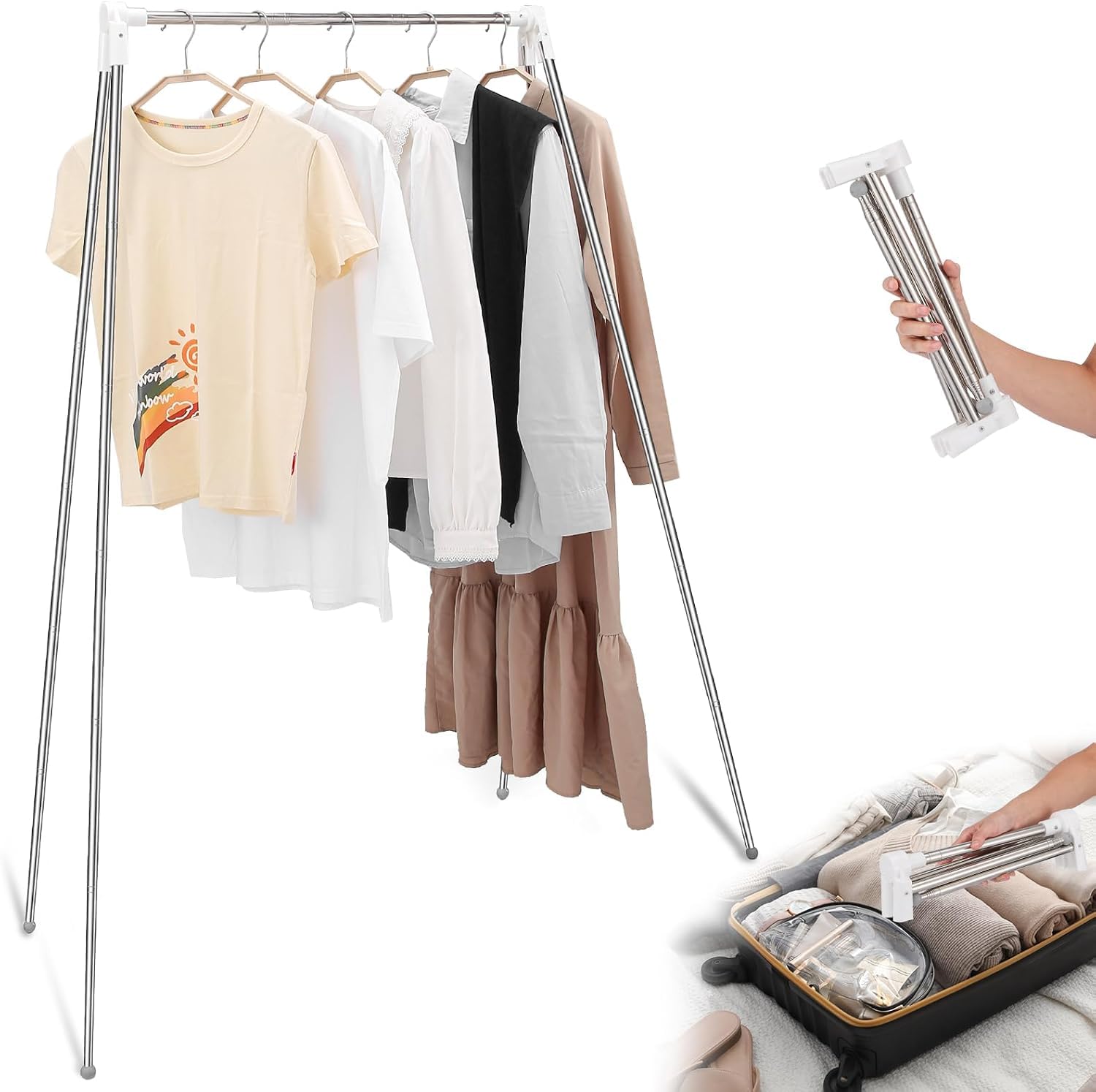 Idong Tendedero portátil de acero inoxidable, 32-73 cm, retráctil, plegable, tendedero para camping, viajes, al aire libre, lavandería en casa, etc. Un mini perchero de viaje plegable
