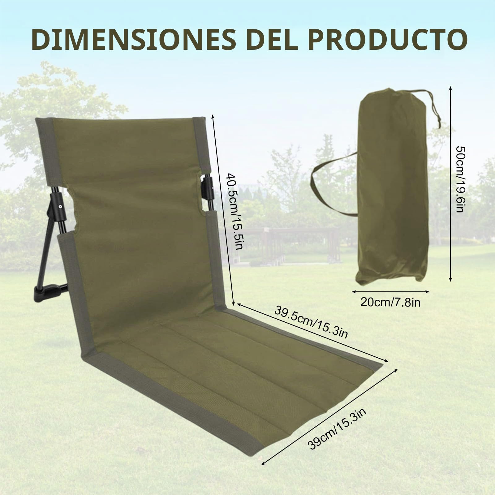 Cojín de asiento para exterior, silla de playa plegable, cojín para silla de playa con respaldo, silla de suelo, cojín plegado, cojín de playa, plegable para camping, pícnic, pesca (verde oliva)