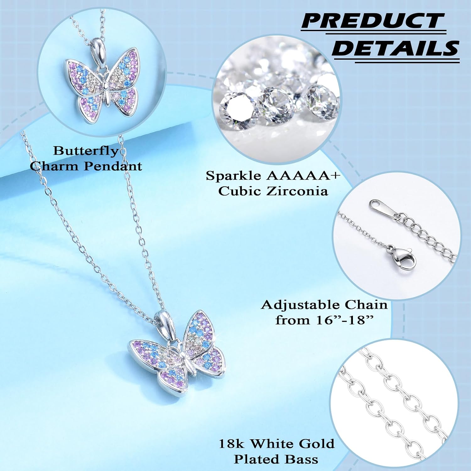 EPIRORA Back to School Gifts for Girls Kids, 16" Butterfly Pendant Necklace